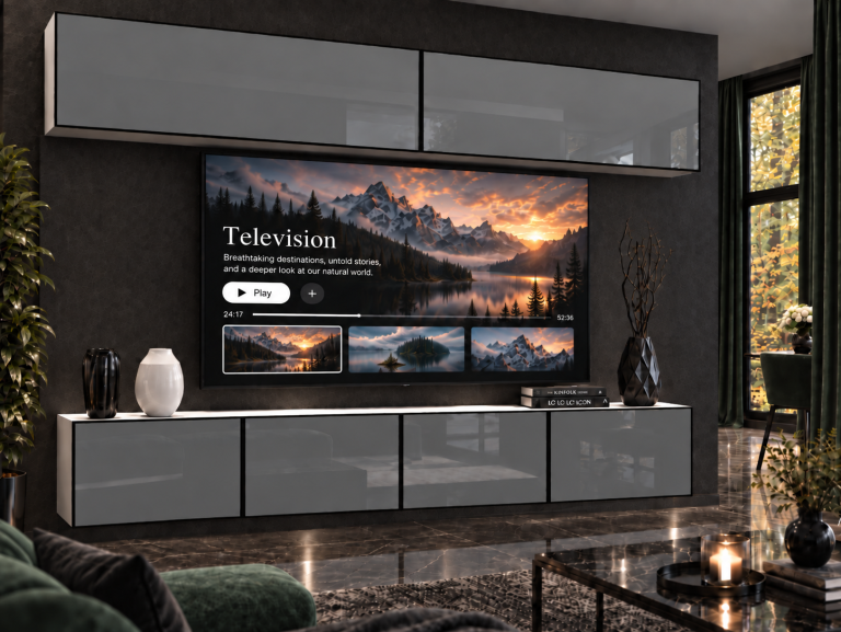 Meblościanka Linea 200 cm TV/RTV szara połysk Producent IMP L Brando 6/5/W/S/0/0