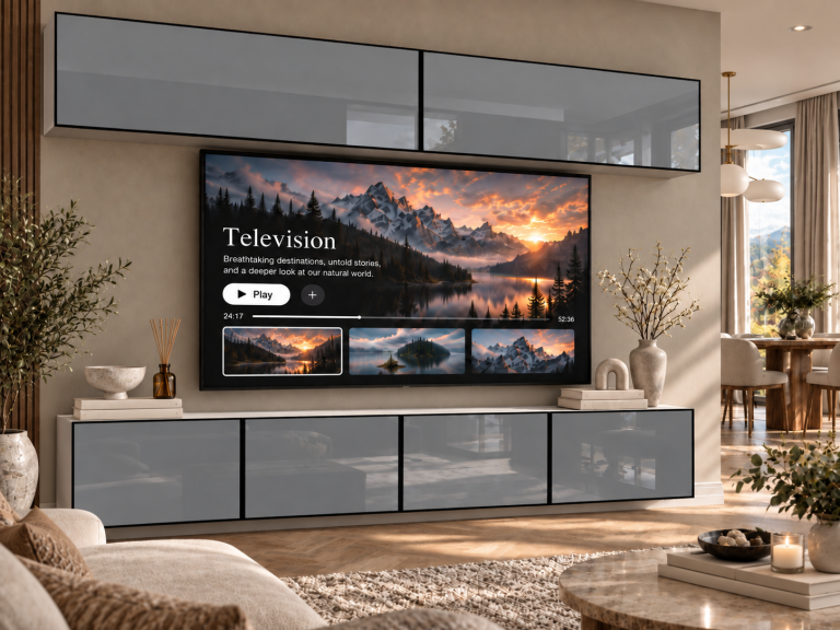 Meblościanka Linea 200 cm TV/RTV szara połysk Producent IMP L Brando 6/5/W/S/0/0
