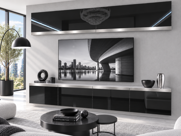 Meblościanka Prestige 200 cm TV/RTV czarna połysk Producent IMP P Brando 6/5/W/B/0/0/SL