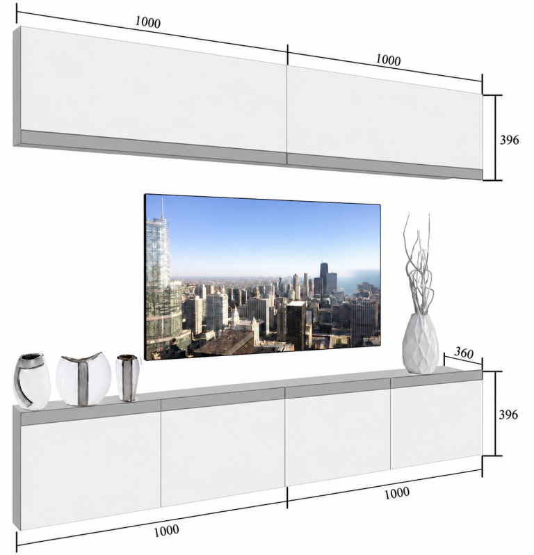 Meblościanka Prestige 200 cm TV/RTV biała połysk Producent IMP P Brando 6/5/W/W/0/0/CM