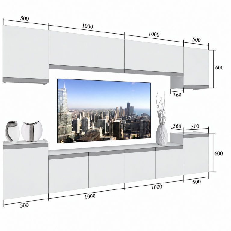Meblościanka Prestige 300 cm TV/RTV szara połysk Producent IMP P Hepburn 4/5/W/S/0/0/CS