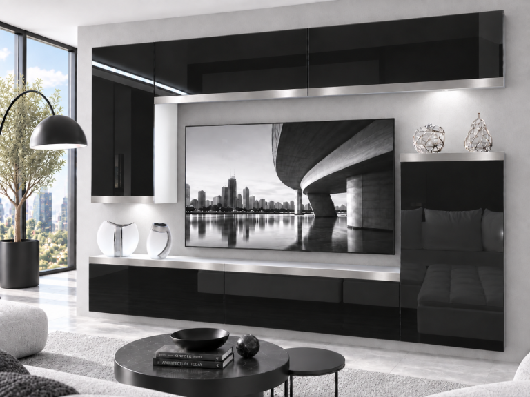 Meblościanka Prestige 250 cm TV/RTV czarna połysk Producent IMP P Woody 8/5/W/B/0/0/SL