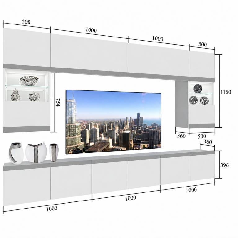 Meblościanka Prestige 300 cm TV/RTV szara połysk Producent IMP P2 Nolan 1/5/W/S/0/0/CS