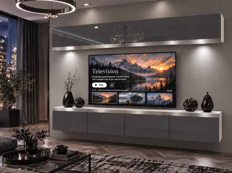 Meblościanka Prestige 200 cm TV/RTV szara połysk Producent IMP P Brando 6/5/W/S/0/0/SL