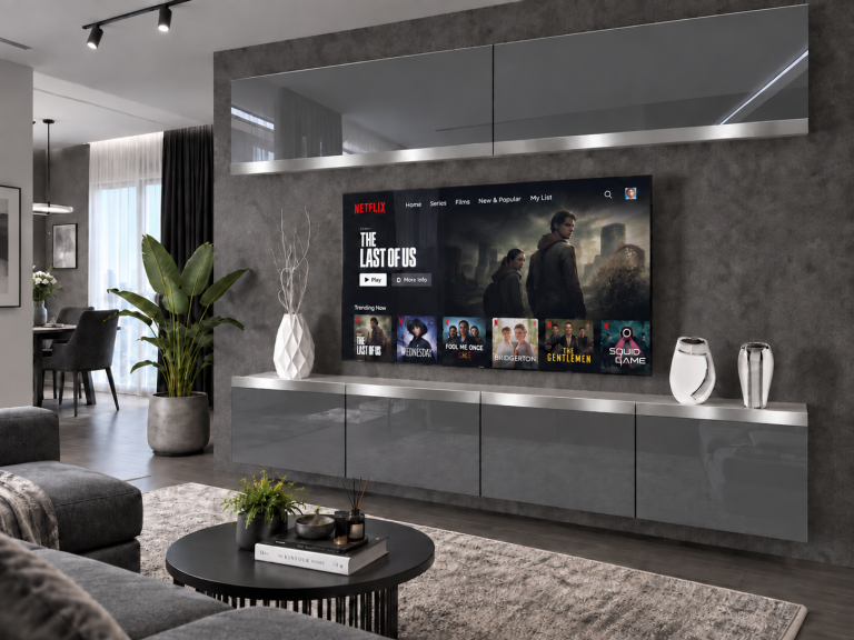 Meblościanka Prestige 200 cm TV/RTV szara połysk Producent IMP P Brando 6/5/W/S/0/0/SL