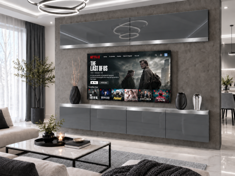 Meblościanka Prestige 200 cm TV/RTV szara połysk Producent IMP P Brando 6/5/W/S/0/0/SL
