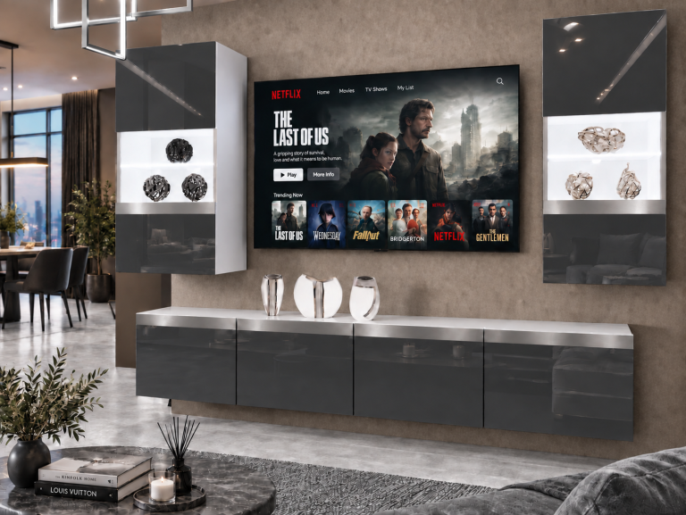 Meblościanka Prestige 200 cm TV/RTV szara połysk Producent IMP P Keanu 7/5/W/S/0/0/SL