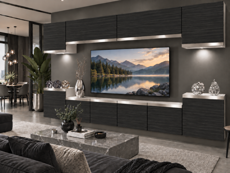 Meblościanka Prestige 300 cm TV/RTV czarna heban Producent IMP P Hepburn 4/5/W/HK/0/0/SL