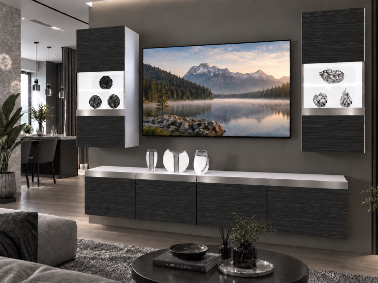 Meblościanka Prestige 200 cm TV/RTV czarna heban Producent IMP P Keanu 7/5/W/HK/0/0/SL