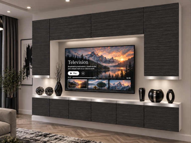 Meblościanka Prestige 300 cm TV/RTV czarna heban Producent IMP P Monroe 2/5/W/HK/0/0/SL
