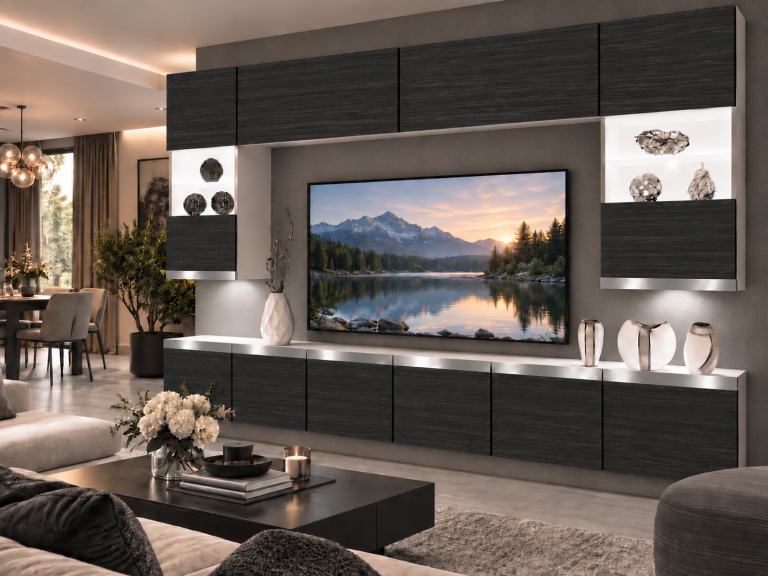 Meblościanka Prestige 300 cm TV/RTV czarna heban Producent IMP P1 Nolan 1/5/W/HK/0/0/SL