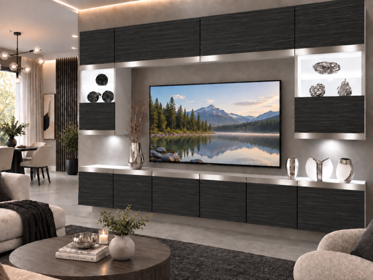 Meblościanka Prestige 300 cm TV/RTV czarna heban Producent IMP P2 Nolan 1/5/W/HK/0/0/SL