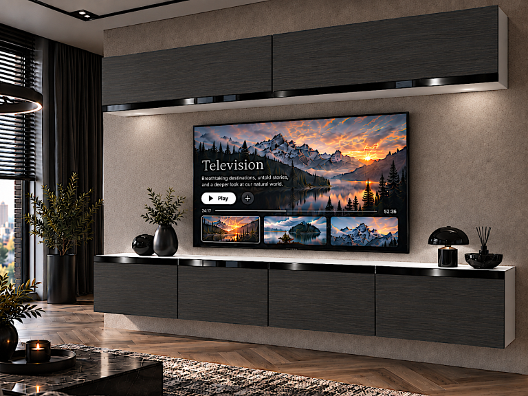 Meblościanka Prestige 200 cm TV/RTV czarna heban Producent IMP P Brando 6/5/W/HK/0/0/CP