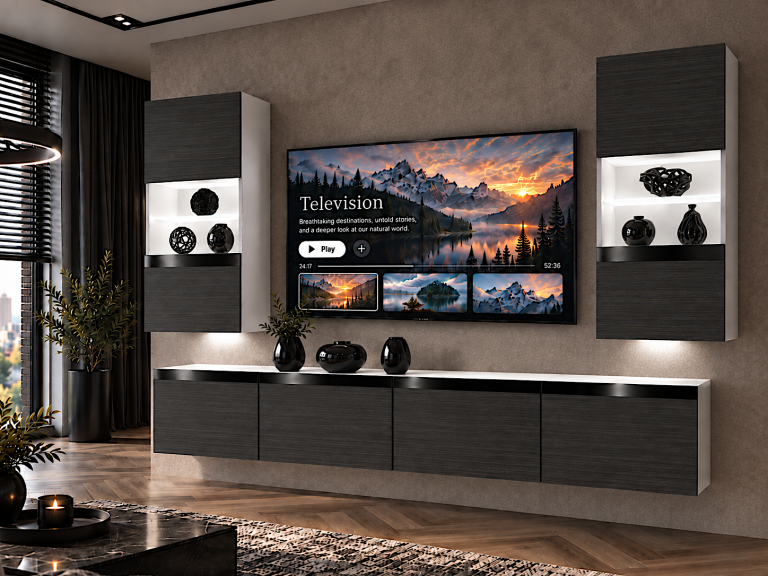 Meblościanka Prestige 200 cm TV/RTV czarna heban Producent IMP P Keanu 7/5/W/HK/0/0/CP