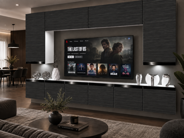 Meblościanka Prestige 300 cm TV/RTV czarna heban Producent IMP P Monroe 2/5/W/HK/0/0/CP