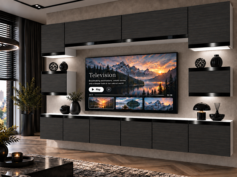 Meblościanka Prestige 300 cm TV/RTV czarna heban Producent IMP P Tarantino 3/5/W/HK/0/0/CP