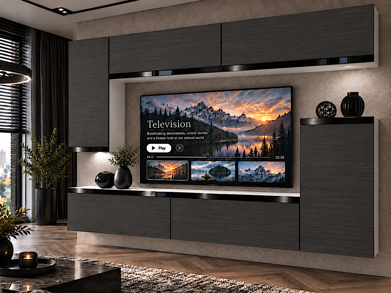 Meblościanka Prestige 250 cm TV/RTV czarna heban Producent IMP P Woody 8/5/W/HK/0/0/CP