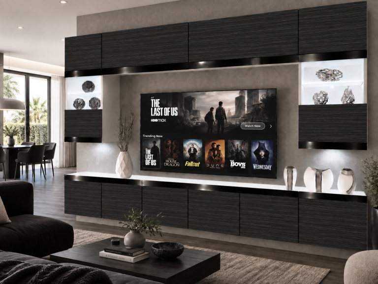Meblościanka Prestige 300 cm TV/RTV czarna heban Producent IMP P2 Nolan 1/5/W/HK/0/0/CP