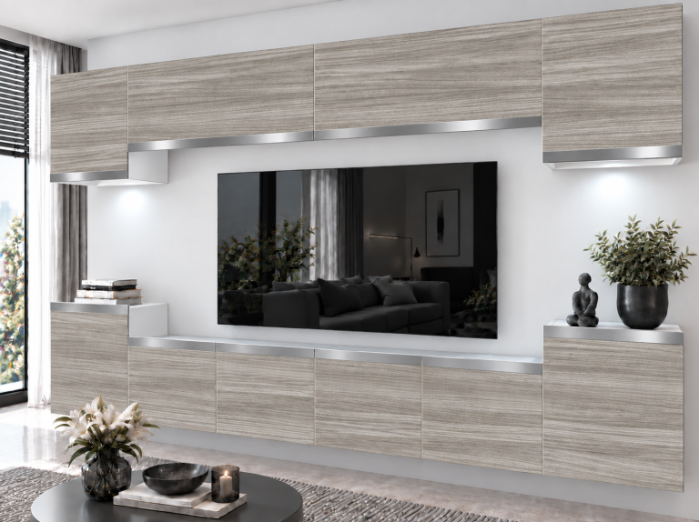 Meblościanka Prestige 300 cm TV/RTV szary antracyt grafitowy Producent IMP P Hepburn 4/5/W/GW1/0/0/SL