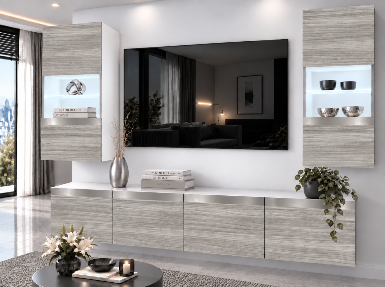 Meblościanka Prestige 200 cm TV/RTV szara antracyt grafitowa Producent IMP P Keanu 7/5/W/GW1/0/0/SL