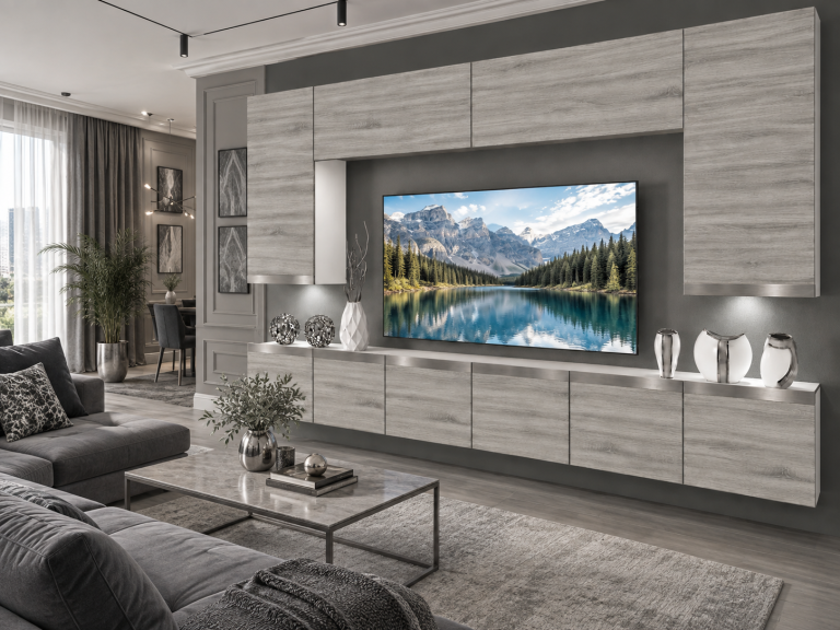 Meblościanka Prestige 300 cm TV/RTV szary antracyt grafitowy Producent IMP P Monroe 2/5/W/GW1/0/0/SL