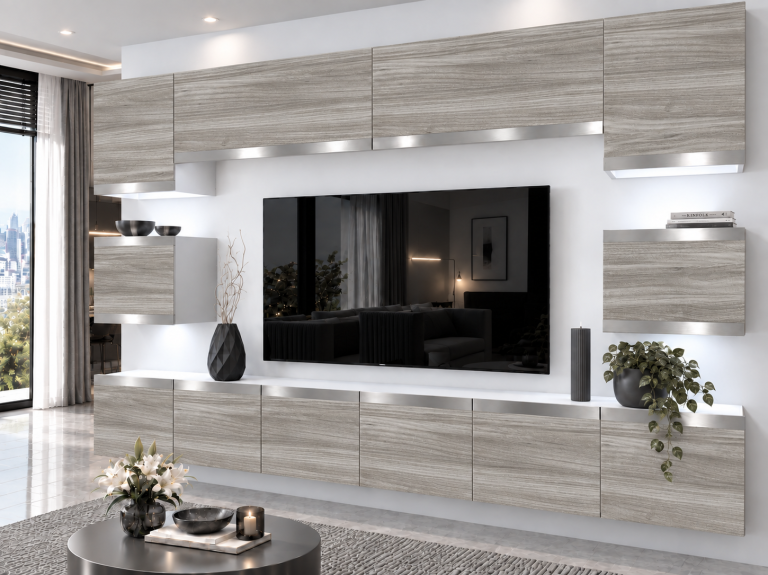 Meblościanka Prestige 300 cm TV/RTV szary antracyt grafitowy Producent IMP P Tarantino 3/5/W/GW1/0/0/SL