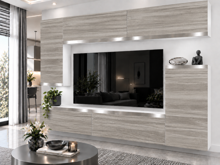 Meblościanka Prestige 250 cm TV/RTV szara antracyt grafitowa Producent IMP P Woody 8/5/W/GW1/0/0/SL