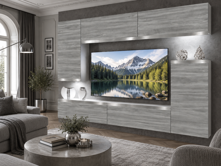 Meblościanka Prestige 250 cm TV/RTV szara antracyt grafitowa Producent IMP P Woody 8/5/W/GW1/0/0/SL