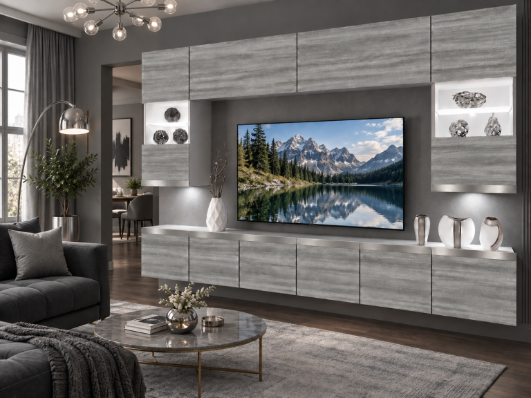 Meblościanka Prestige 300 cm TV/RTV szary antracyt grafitowy Producent IMP P1 Nolan 1/5/W/GW1/0/0/SL