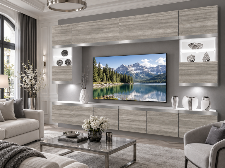 Meblościanka Prestige 300 cm TV/RTV szary antracyt grafitowy Producent IMP P2 Nolan 1/5/W/GW1/0/0/SL