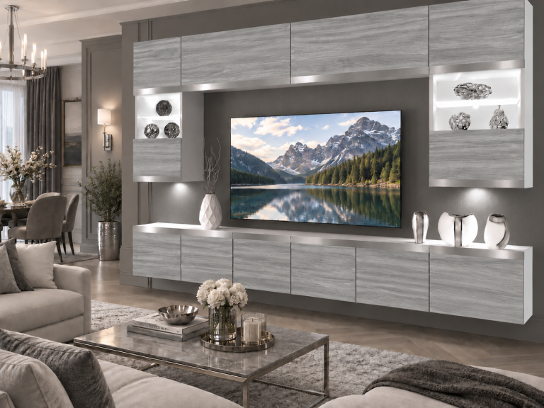 Meblościanka Prestige 300 cm TV/RTV szary antracyt grafitowy Producent IMP P2 Nolan 1/5/W/GW1/0/0/SL