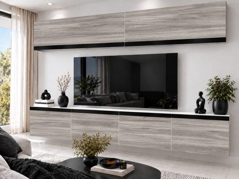 Meblościanka Prestige 200 cm TV/RTV szara antracyt grafitowa Producent IMP P Brando 6/5/W/GW1/0/0/CM
