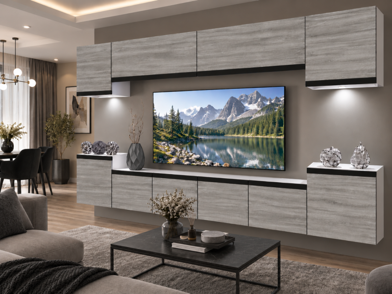 Meblościanka Prestige 300 cm TV/RTV szary antracyt grafitowy Producent IMP P Hepburn 4/5/W/GW1/0/0/CM