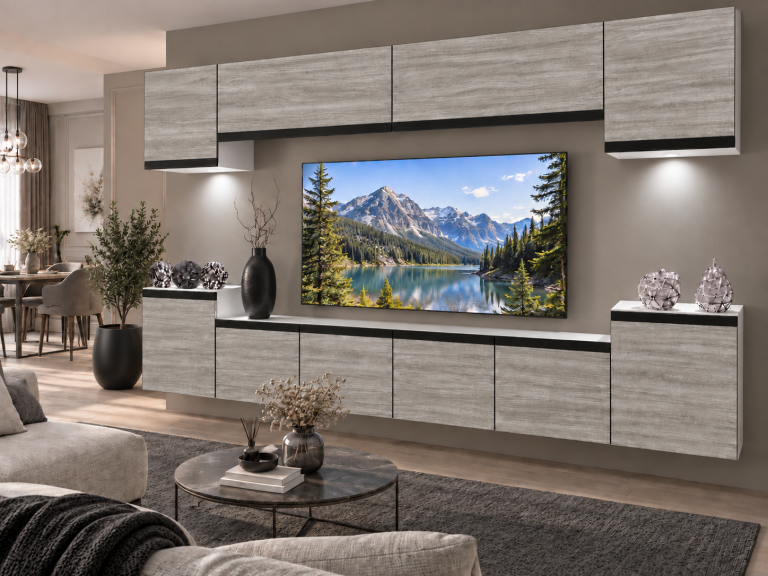 Meblościanka Prestige 300 cm TV/RTV szary antracyt grafitowy Producent IMP P Hepburn 4/5/W/GW1/0/0/CM