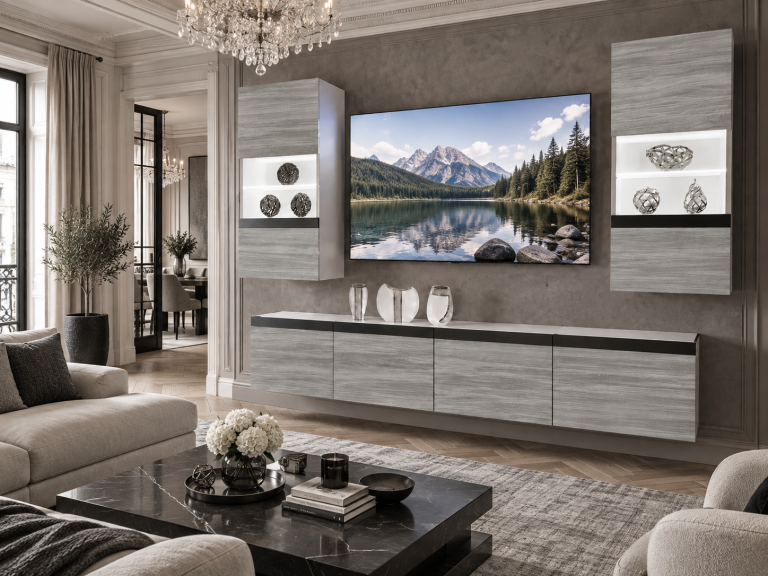 Meblościanka Prestige 200 cm TV/RTV szara antracyt grafitowa Producent IMP P Keanu 7/5/W/GW1/0/0/CM