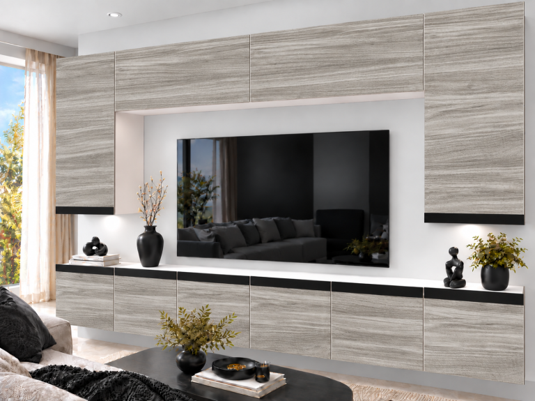 Meblościanka Prestige 300 cm TV/RTV szary antracyt grafitowy Producent IMP P Monroe 2/5/W/GW1/0/0/CM