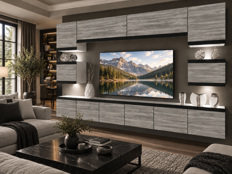 Meblościanka Prestige 300 cm TV/RTV szary antracyt grafitowy Producent IMP P Tarantino 3/5/W/GW1/0/0/CM