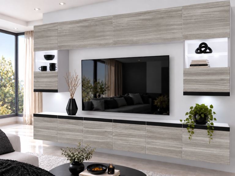 Meblościanka Prestige 300 cm TV/RTV szary antracyt grafitowy Producent IMP P1 Nolan 1/5/W/GW1/0/0/CM