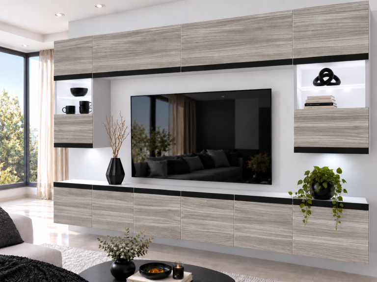 Meblościanka Prestige 300 cm TV/RTV szary antracyt grafitowy Producent IMP P2 Nolan 1/5/W/GW1/0/0/CM