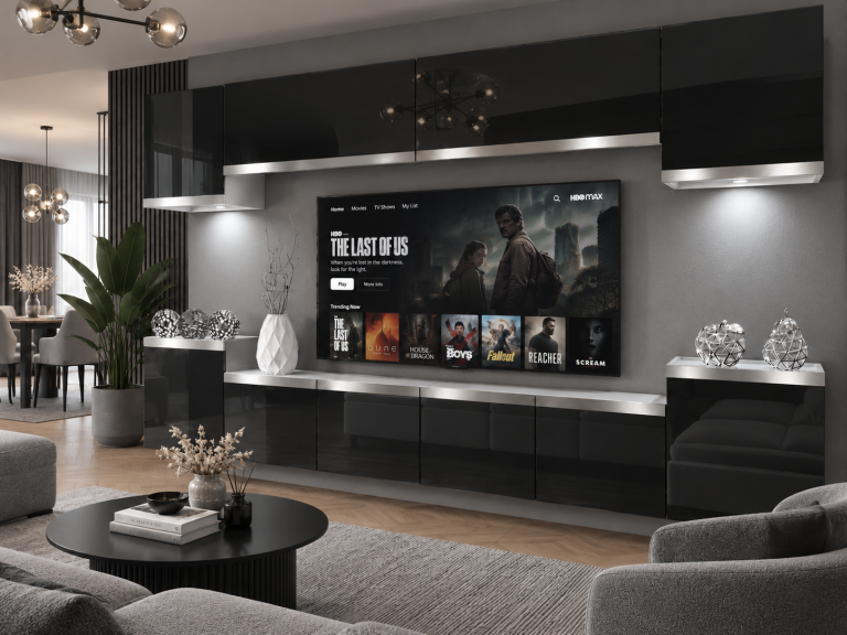 Meblościanka Prestige 300 cm TV/RTV czarna połysk Producent IMP P Hepburn 4/5/W/B/0/0/SL