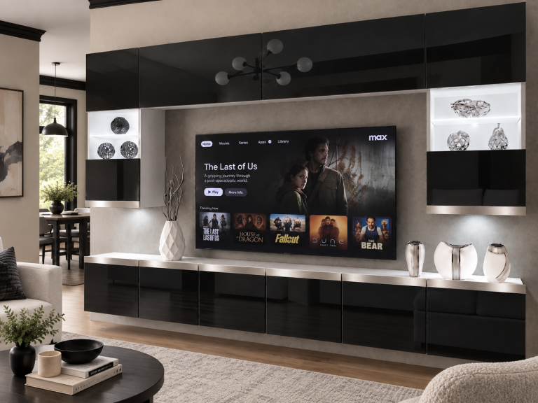 Meblościanka Prestige 300 cm TV/RTVczarna połysk Producent IMP P1 Nolan 1/5/W/B/0/0/SL