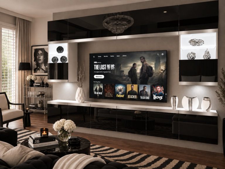 Meblościanka Prestige 300 cm TV/RTVczarna połysk Producent IMP P2 Nolan 1/5/W/B/0/0/SL