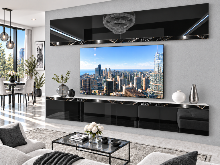 Meblościanka Prestige 200 cm TV/RTV czarna połysk Producent IMP P Brando 6/5/W/B/0/0/CS