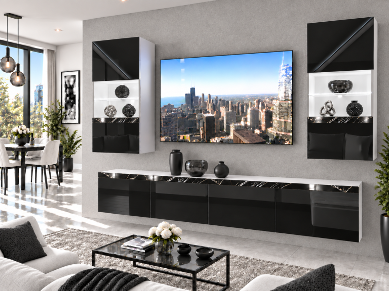 Meblościanka Prestige 200 cm TV/RTV czarna połysk Producent IMP P Keanu 7/5/W/B/0/0/CS