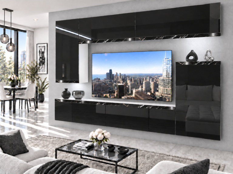 Meblościanka Prestige 250 cm TV/RTV czarna połysk Producent IMP P Woody 8/5/W/B/0/0/CS