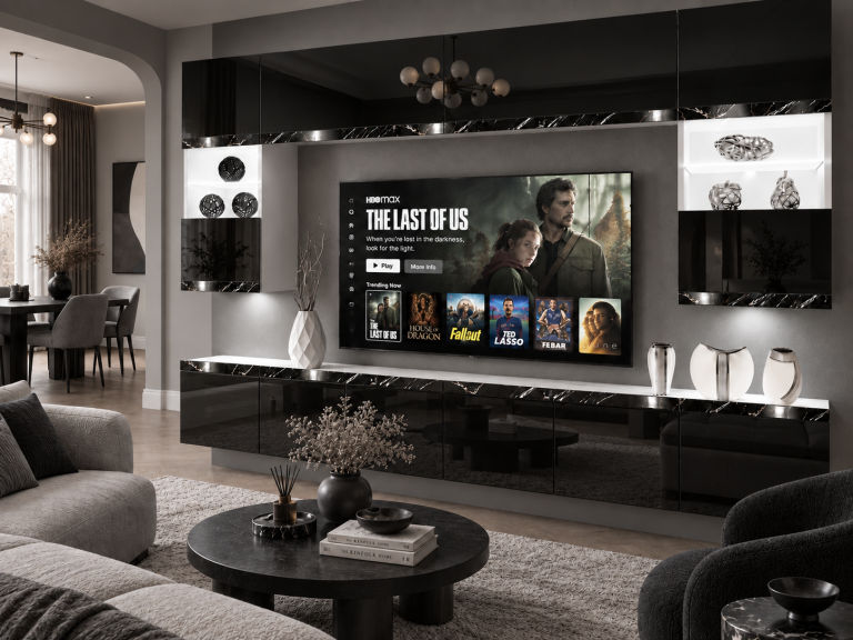 Meblościanka Prestige 300 cm TV/RTVczarna połysk Producent IMP P2 Nolan 1/5/W/B/0/0/CS