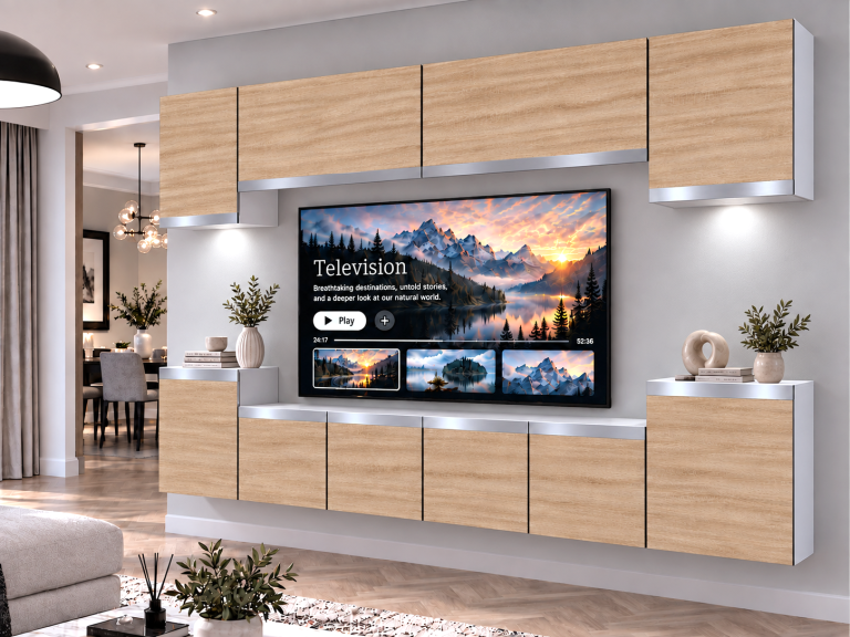 Meblościanka Prestige 300 cm TV/RTV dębowa dąb wotan dąb sonoma Producent IMP P Hepburn 4/5/W/DS/0/0/SL