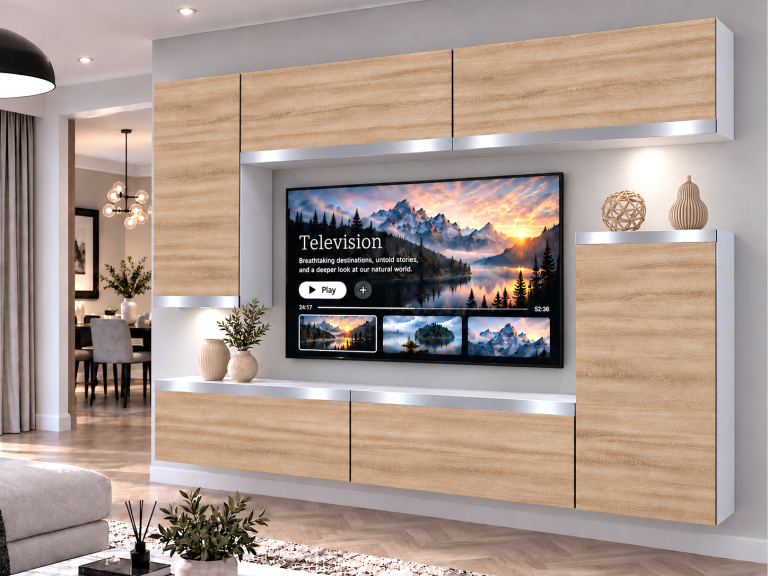 Meblościanka Prestige 250 cm TV/RTV dębowa dąb wotan dąb sonoma Producent IMP P Woody 8/5/W/DS/0/0/SL