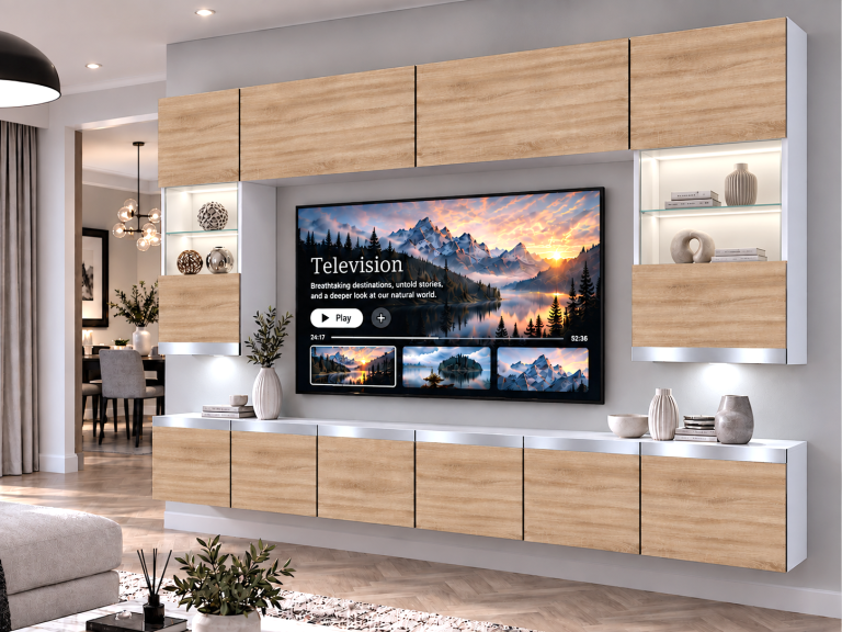 Meblościanka Prestige 300 cm TV/RTV dębowa dąb wotan dąb sonoma Producent IMP P1 Nolan 1/5/W/DS/0/0/SL