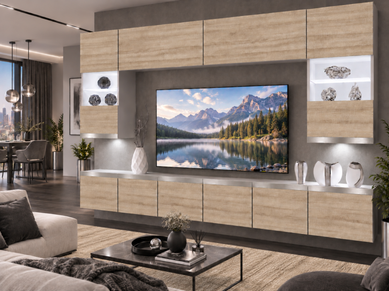 Meblościanka Prestige 300 cm TV/RTV dębowa dąb wotan dąb sonoma Producent IMP P1 Nolan 1/5/W/DS/0/0/SL